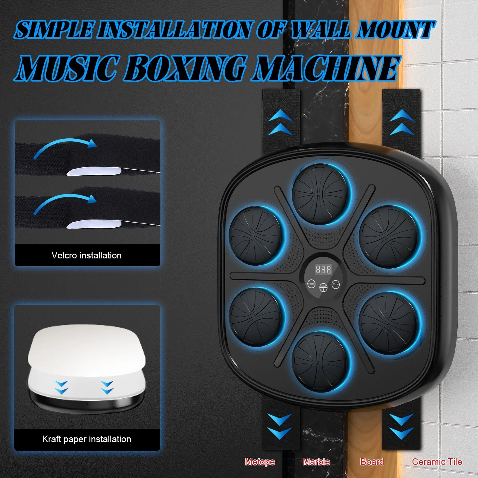 Music Boxing Machine, Kids and Adult Smart Bluetooth Boxing Machine with Boxing Gloves, Boxing Music Fitness Machine with Smart Display Wall Mounted, Boxing Trainer for Home and Gym, Black